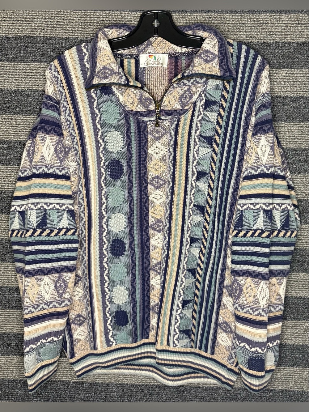 Vintage 90’s Arnold Palmer Coogi Style 3D Knit Quarter-Zip Sweater Medium